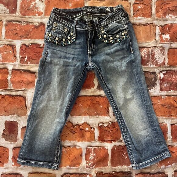 Miss Me kids beaded aztec embellished cuff capris Sz 10 - Picture 2 of 6